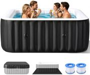 Square Inflatable Hot Tub, 2-4 Person Blow Up Portable Hot Tub, Leak-Proof PVC Outdoor Spa with 120 Strong Air Jets, Heater Pump and Insulated Cover