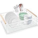 Nestling Dish Drainer,Stainless Steel Dish Drying Rack,Kitchen Cutlery Drainer With Cutlery Basket And Removable Drip Tray, White