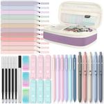 Four Candies 39 PCS Aesthetic School Supplies with Cute Pen Case, 12 Pastel Highlighters, 5 Black Ink Gel Pens, 6 Mechanical Pencils Set 0.5 & 0.7mm for Students Stationary College Essentials (Purple)