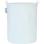 Sea Team 19.7 Inch Large Sized Waterproof Coating Ramie Cotton Fabric Folding Laundry Hamper Bucket Cylindric Burlap Canvas Storage Basket with Stylish Diamond Flower Babyblue Design