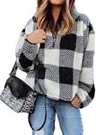 BTFBM Women Sherpa Pullover Quarter Zip Long Sleeve Fluffy Soft Fleece Jackets Sweaters Sweatshirts Hoodies Outwear Coat (Plaid Black, XX-Large)