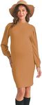 LaClef Womens Long Puff Sleeve Ribbed Knit Maternity Sweater Dress, Medium, Rust