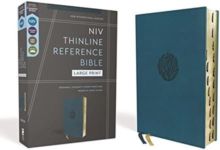 NIV, Thinline Reference Bible (Deep Study at a Portable Size), Large Print, Leathersoft, Teal, Red Letter, Thumb Indexed, Comfort Print