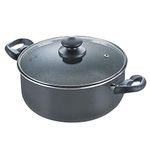 Prestige Omega Deluxe Granite Non-Stick Round Base Sauce Pan with Glass Lid, 26cm, 5.75 L (Black)