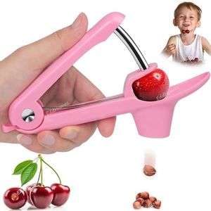 Cherry Pitter Tool Pit Remover, Cherry Core Remover Tool with Space-Saving Lock Design, Heavy-Duty Cherry Pit Remover for Kids/Making Cherry Jam (Pink)