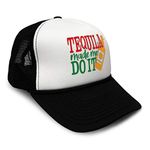 Trucker Hat Tequila Made Me Do It Cinco De Mayo Snapback Baseball Cap for Men & Women Adjustable Polyester Black Design Only