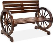 Best Choice Products 2-Person Wooden Wagon Wheel Bench for Backyard, Patio, Porch, Garden, Outdoor Lounge Furniture w/Rustic Country Design, Slatted Seat and Backrest - Brown