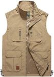 Flygo Mens Casual Outdoor Lightweight Quick Dry Fishing Travel Safari Work Vest (X-Large, Khaki)