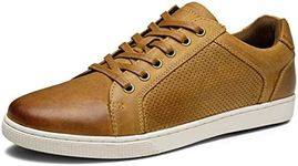 Jousen Men's Sneakers Leather Casual Shoes for Men Breathable Business Casual Sneaker Retro Fashion Sneaker (AMY903 Yellow Brown 9.5)