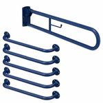 Twyford Doc M Fold Down Grab Bar Wall Mounted Bathroom & Toilet Safety Support Rail, Heavy Duty Steel, Blue & White (Dark Blue)