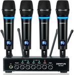 ZERFUN 4 Channel Rechargeable Wireless Microphone System, Pro UHF Metal Handheld Wireless Microphones Cordless Mics with Echo Bluetooth VOL Channel Control for Karaoke Singing Church(MU-898)