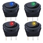 mxuteuk 12pcs 12V Rocker switches，SPST Blue Green Yellow Red LED Illuminated Round Dot Rocker Toggle Switch On/Off 20A 12V DC Press Button Round Rocker Switch For Car Or Truck Boat KCD2-102N-4C