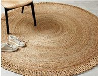 GRUHUM Round Jute Area Rug 5ft Natural Fiber Round Collection Handmade Boho Charm Farmhouse Jute Area Rug Soft Braided Vintage Rugs for Indoor Kitchen Bedroom Living Room Hallways Enterways