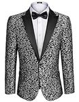 COOFANDY Men's Casual Slim Fit Long Sleeve Dress Suit Floral Stylish Jacket Wedding Blazer Grey Large