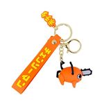 QADWJC Key Chain, Pochita Keyring, Anime Themed Orange Silicone Keyring for Anime Fans