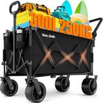 BEAU JARDIN XXL Festival Trolley Beach Cart - 300L 230KG(500LBS) Heavy Duty Folding Wagon All-Terrain Utility Wide Wheels for Camping & Shopping | Push & Pull Handle | Portable Collapsible | Black