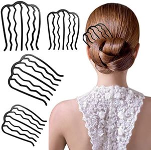 4 Pieces Hair Side Combs Vintage Hair Fork Clip U Shape French Twist Hair Pin Messy Bun Maker Hair Styling Tool Accessories for Women and Girls Black