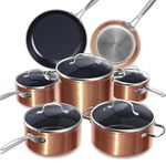 Nuwave Induction Ready Cookware Set 12 Pieces G10 Duralon Blue Ceramic in Rustic Copper, Non Stick Pots and Pans, Kitchenware Cooking Set, Cookware with Lids, Saucepan Pots and Frying Pans, PFAS Free