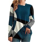 Women's Jumpers UK Ladies Casual Sweater Geometric Print Long Sleeve Tops Lightwight Ribbed Knit Tunic Pullover Shirts Baggy Sweatshirts Hoodies Elegant Plus Size Top 8-22 Sale