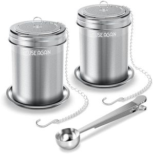 House Again Tea Infuser (2 Pack with Scoop), Extra Fine Mesh Tea Infusers for Loose Tea, 18/8 Stainless Steel Tea Strainer with Extended Chain Hook, Tea Steeper for Brew Tea, Spices & Seasonings