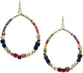 SPUNKYsoul Bohemian Multi-Colored Cube Beaded Hoop Earrings for Women (Navy/Red/Box)