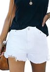 Metietila Women's Casual High Waisted Ripped Denim Shorts Frayed Raw Hem Stretch Jeans Shorts White M