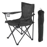 Kimee Foldable Camping Chair with Cup Holder | Portable Outdoor Chair for Picnic, Travel & Beach | Lightweight Heavy Duty Steel Frame | Easy Carry | Black