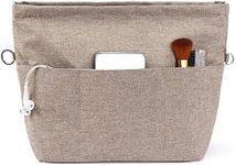 VANCORE Purse Bag Organizer Insert with 13 Pockets, Handbag and Tote Bag Inside Shaper with Zipper (Khaki, Small)