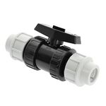 HYDROBIL Water Pipe Plumbing Fittings, 25mm x 25mm Muff with Ball Valve, MDPE Plastic Pipe 16 Bar, Max. Temp. 45°C, Clamp MDPE Fittings, Outside Tap Connector, Garden Pipe Connector