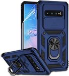 for Samsung Galaxy S10 Case with Camera Lens Cover HD Screen Protector, Dual Layer Military-Grade Drop Tested Magnetic Ring Holder Kickstand Protective Phone Case for Samsung Galaxy S10 (Navy Blue)