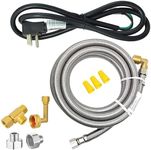 Universal Dishwasher Installation Kit, 6 Ft. Stainless Steel Braided Hose, 3-Wire 6” Power Cord, 3/8” Compression Connectors and “T” Fitting