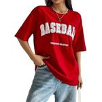 Women red Oversized Half Sleeve Cottonblend Baseball red Casual t-Shirt (XX-Large)