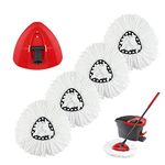Spin Mop Head Refill for Vileda/Ocedar EasyWring Spin Mop - Rotating Microfiber Triangle Replacement Pads Washable & Reusable fit All Floor - 4 Mop Cloth and 1 Mop Base
