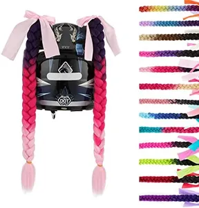 SEGO Helmet Pigtail Braids with Detachable Suction Cup with Bowknot Ponytails Hair for Women/Men 20 Inch 1 PCS/Pack (Helmet not Included)/Purple to Red to Pink