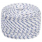 vidaXL Boat Rope Anchor Line Braided Cord UV Resistant Ship Marine Yacht Coil Rope Abrasion Resistant White 10 mm 25 m Polypropylene, white and blue