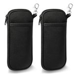 Hifot 2 Pack Double Soft Glasses Case with Carabiner Hook, Ultra Light Portable Neoprene Eyeglasses Pouch with Zipper, Anti-scratch Sunglasses Pouch (black)