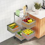 Kuber Industries Kitchen Storage Rack | 4-Tier Square Multipurpose Storage Trolley with Wheels | Revolving Vegetable Rack | Metal Fruit Rack | Silver
