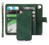 iCoverCase for iPhone Se(2022)/Se(2020) 7/8/6/6s Wallet Case with Card Holder, 2 in 1 Pu Leather Magnetic Detachable Flip Case (Green)