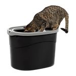 IRIS USA Large Simple Round Top Entry Cat Litter Box with Scoop, Curved Kitty Litter Pan with Litter Particle Catching Cover and Privacy Walls, Black/Gray