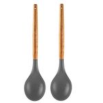 P-Plus International Wooden Handles BPA Free Non Toxic Silicone Turner Spatula Spoon Kitchen Gadgets Utensil Set for Nonstick Cookware (Grey, Pack of 2)