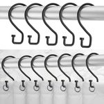 cobee 12 Pack Shower Curtain Hooks, S Shape Shower Curtain Rings Premium Rustproof Metal Hook Glide Easily on Curtain Shower Rods Shower Hooks for Curtain Bathroom Shower Curtains (Black)