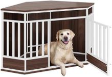 DWVO Corner Dog Crate Furniture, 52 Inch Heavy Duty Dog Kennel Indoor Furniture End Table Dog Crate for Large Dogs, Modern Decorative Dog Crate Wooden Dog Crate Furniture for Large Dogs, White Walnut