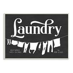 Stupell Industries Laundry Self-Serve Phrase Vintage Hanging Clothesline, Designed by Lettered and Lined Wall Plaque, 13 x 19, Grey