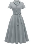 Wedtrend Women's 58s Style Dress Fit and Flare Dresses Tea Length Midi Work Dress Homecoming Dress for Teens CWTP30001LightGreyS