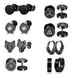 Stainless Steel Viking Earrings,Classic Black Stud Earrings for Men,Black Earrings for Men,8/10 Pairs Mens Earrings, Hoops Barbell Ear Plugs Ear Piercing Triangle Screw Studs Earrings (8 PCS)