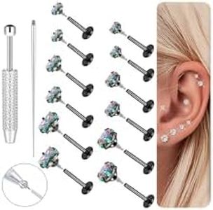 Hypoallergenic Surgical Stainless Steel Internal Thread Tragus Labret Cartilage CZ Stud Piercing Jewelry Helix Cartilage Conch Nose Lip Labret Medusa Piercingenic Be Equipped With Piercing Ball Grabber Tool Flat Back Stud Earrings for Women Men 16G Black