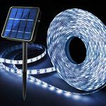 Outdoor Solar LED Strip Lights Cool White, Powered Flexible Waterproof Rope Lights, 8 Modes 180 for Garden Porch Gazebo Pathway Patio Umbrella Outside Xmas Window Edge Decor