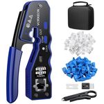 VORXEON RJ45 Crimp Tool Kit Ethernet Cat 6 Crimping Tool Pass Through RJ45 Crimper with Mini Wire Stripper, 50Pcs RJ45 Cat6 Pass-Through Crystals