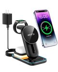 AGPTEK 3 in 1 Wireless Charger, Mag-Safe Magnetic Charger for iPhone 15/14/13/12 Pro Max, Wireless Charging Station for iPhone 11/10/8, Samsung S23/S22/S21, Apple Watch AirPods, LED Light 18W Adapter