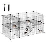 SONGMICS 2-Floor Metal Pet Playpen, 36 Grid Panels, Customisable Cage Enclosure for Small Animals, Guinea Pigs Hamster Runs, Rabbit Hutches, Includes Mallet, Indoor, 123 x 63 x 61 cm, Black LPI002B01